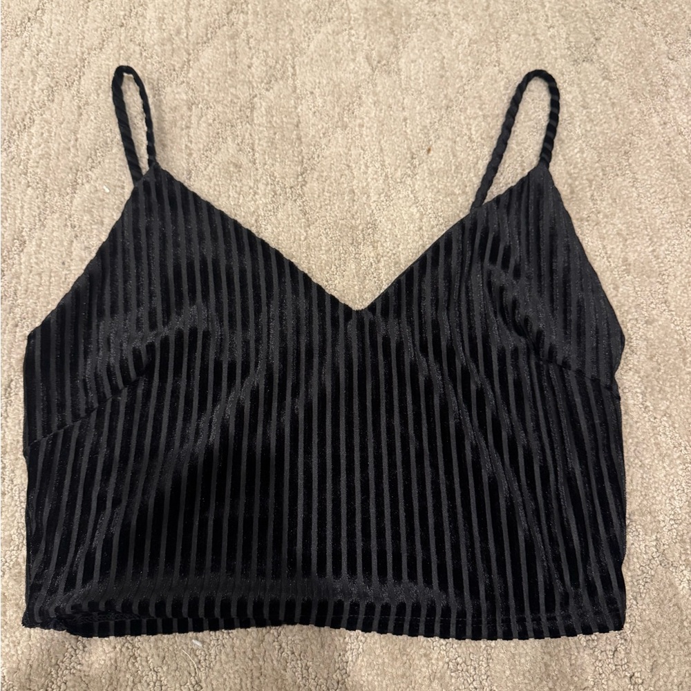 Elegant Black Velvet Striped Women's Top